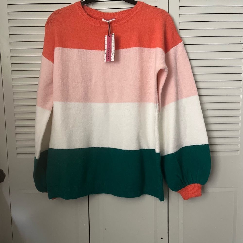 Andree by Unit‎ Orange Colorblock Knit Oversized Sweater S NWT